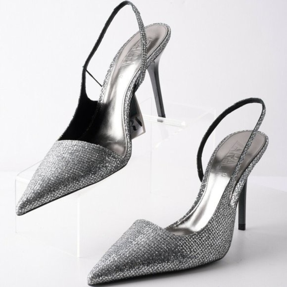 Zara Slingback Sparkling Heels Shoes Size9